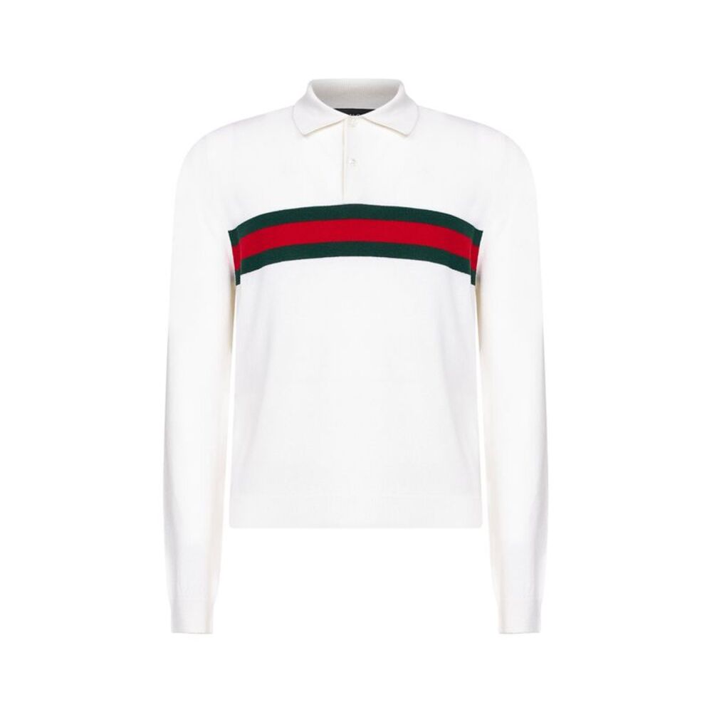 Gucci Men White Web Striped Polo